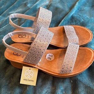 Daisy Fuentes Silver Rhinestone Two-Strap Women’s Sandals